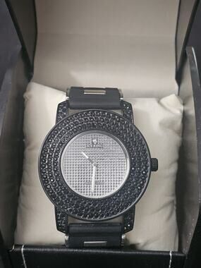 53.2mm Black CZs bezel Watch Metal Tone with black Silicone bullet band